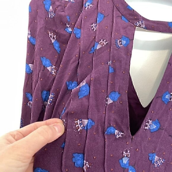 FREE PEOPLE FP Teagan Dress Purple Blue Long Flare Sleeve Cutout Mini Fit Flare - Picture 7 of 14